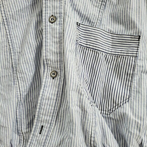 We The Free People Blouse Small Striped Blue Button‎ Front Collared Long Sleeve - Picture 4 of 16